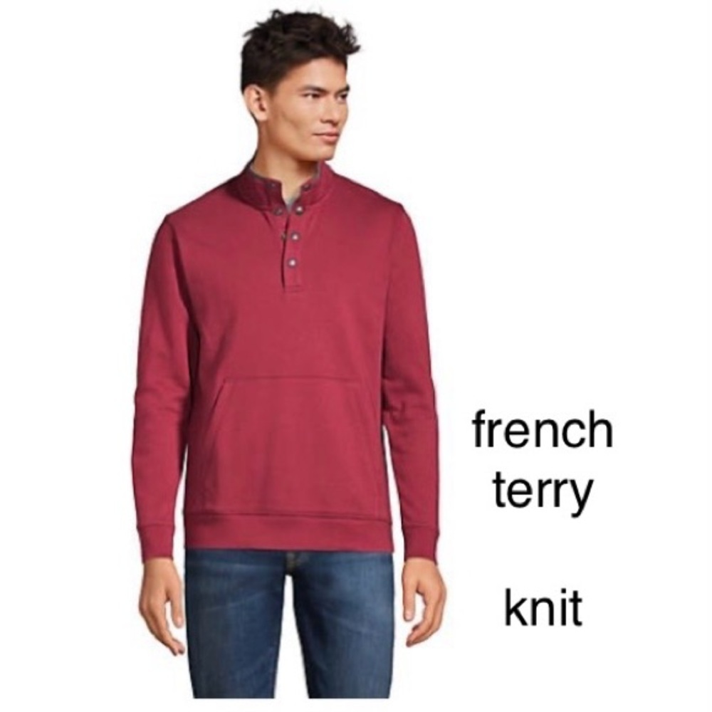 LANDSEND Mens Serious Sweats Snap Neck Mock, Kangaroo Pocket